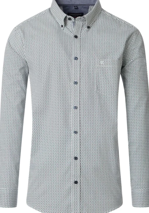 CASA MODA Sport casual fit overhemd, twill, wit met blauw en petrol dessin