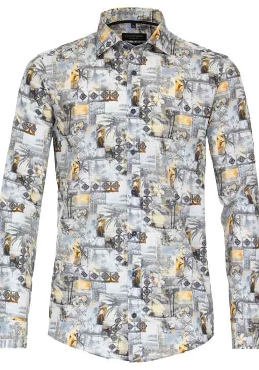 CASA MODA Sport casual fit overhemd, popeline, blauw dessin