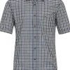 CASA MODA Sport casual fit overhemd, korte mouw, chambray, blauw met beige en wit geruit