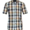 CASA MODA Sport casual fit overhemd, korte mouw, chambray, blauw met beige geruit