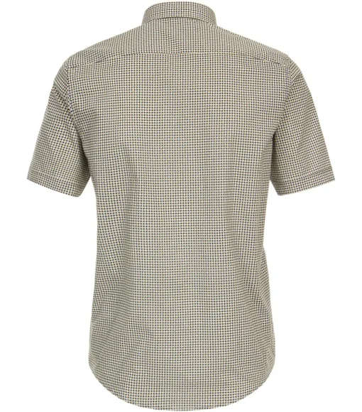 CASA MODA Sport casual fit overhemd, korte mouw, popeline, blauw met geel en wit dessin