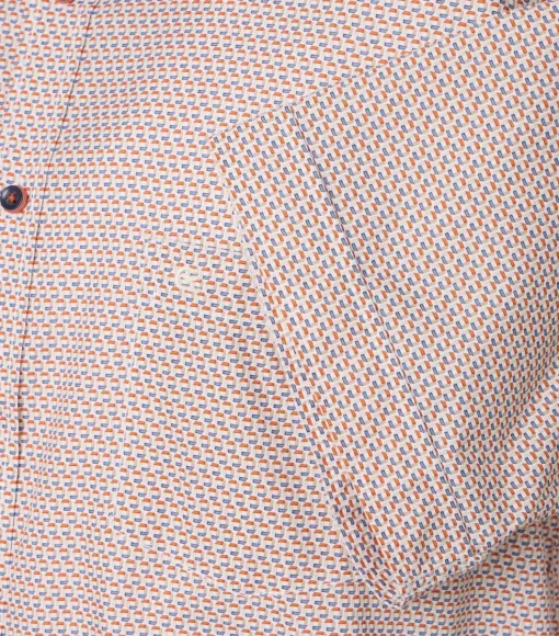 CASA MODA Sport casual fit overhemd, korte mouw, popeline, wit met oranje en blauw dessin