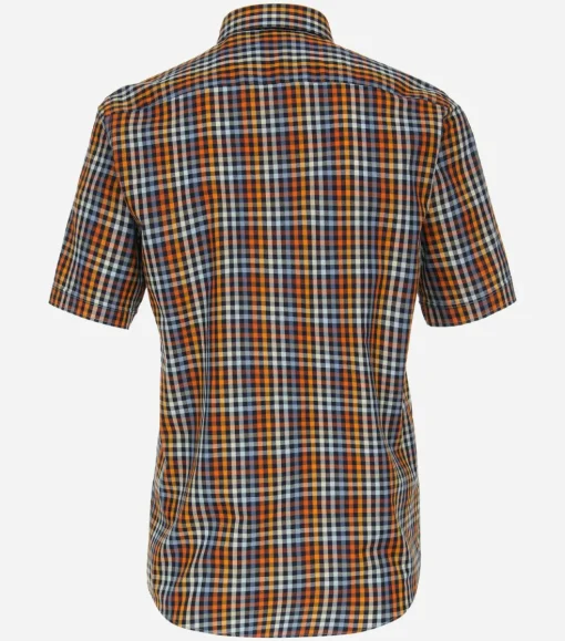 CASA MODA Sport casual fit overhemd, korte mouw, dobby, oranje geruit