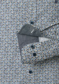 CASA MODA Sport casual fit overhemd, popeline, blauw met beige en wit dessin
