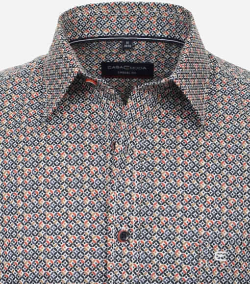 CASA MODA Sport casual fit overhemd, korte mouw, popeline, oranje dessin