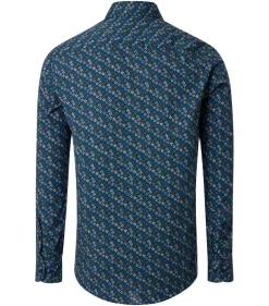 CASA MODA Sport casual fit overhemd, popeline, blauw met groen dessin