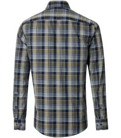 CASA MODA Sport casual fit overhemd, dobby, groen met blauw geruit