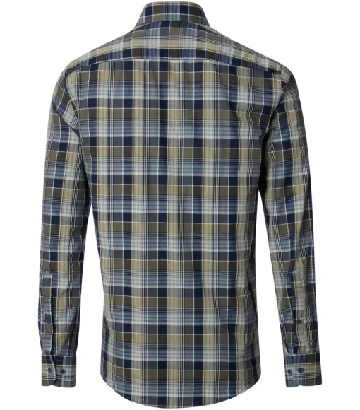 CASA MODA Sport casual fit overhemd, dobby, groen met blauw geruit