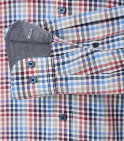 CASA MODA Sport casual fit overhemd, dobby, wit met rood, blauw en groen geruit