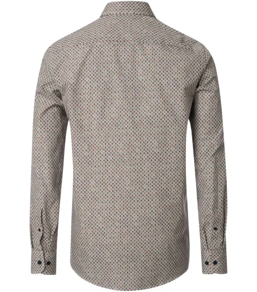 CASA MODA Sport casual fit overhemd, popeline, groen met wit en bruin dessin