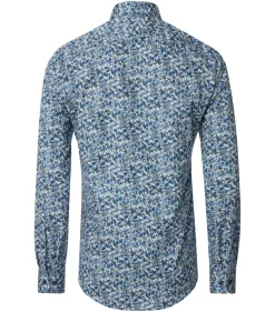CASA MODA Sport casual fit overhemd, twill, blauw met wit dessin