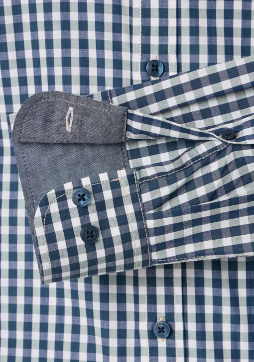 CASA MODA Sport casual fit overhemd, structuur, donkerblauw met wit en groen geruit
