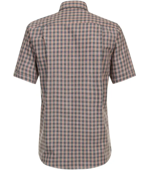 CASA MODA Sport casual fit overhemd, korte mouw, chambray, oranje geruit