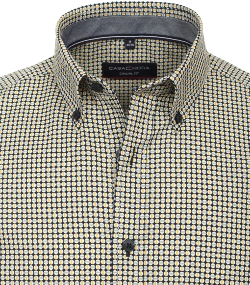 CASA MODA Sport casual fit overhemd, korte mouw, popeline, blauw met geel en wit dessin