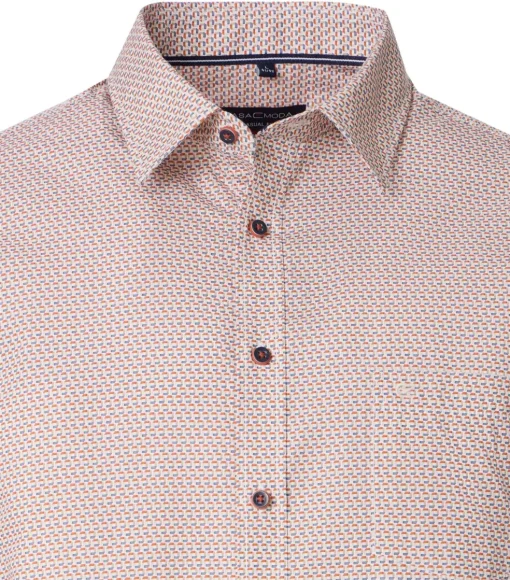 CASA MODA Sport casual fit overhemd, korte mouw, popeline, wit met oranje en blauw dessin