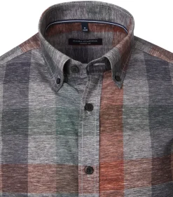 CASA MODA Sport casual fit overhemd, popeline, grijs met groen en rood geruit