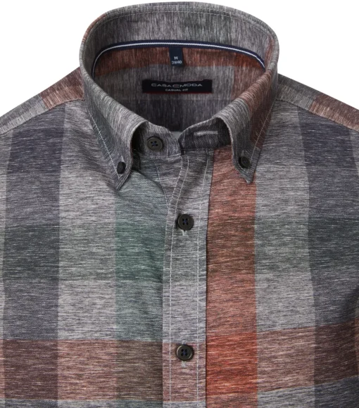 CASA MODA Sport casual fit overhemd, popeline, grijs met groen en rood geruit