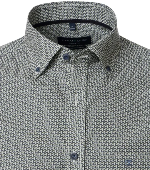 CASA MODA Sport casual fit overhemd, popeline, groen dessin