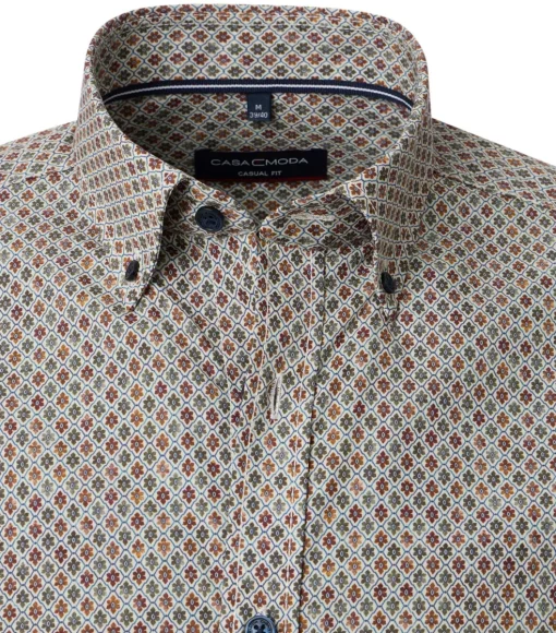 CASA MODA Sport casual fit overhemd, popeline, groen met wit en bruin dessin