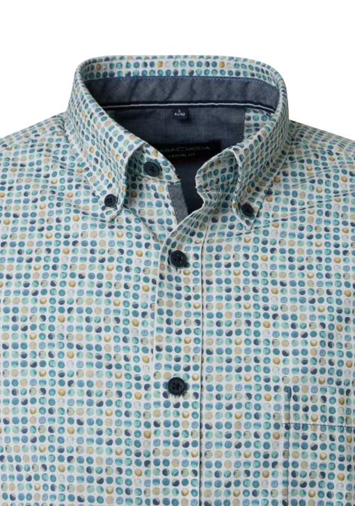 CASA MODA Sport casual fit overhemd, popeline, wit met blauw, aqua en geel balletjes dessin