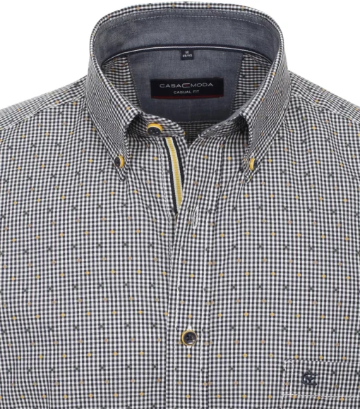 CASA MODA Sport casual fit overhemd, korte mouw, fil a fil, blauw met wit geruit