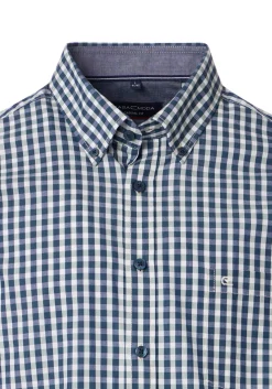 CASA MODA Sport casual fit overhemd, structuur, donkerblauw met wit en groen geruit