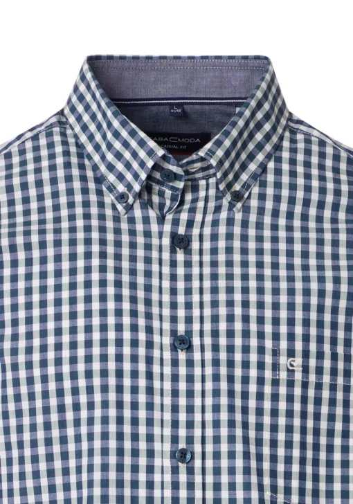 CASA MODA Sport casual fit overhemd, structuur, donkerblauw met wit en groen geruit