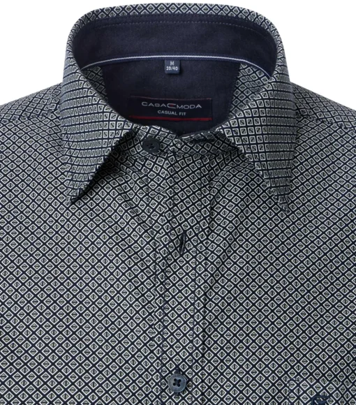CASA MODA Sport casual fit overhemd, twill, blauw met wit en groen dessin