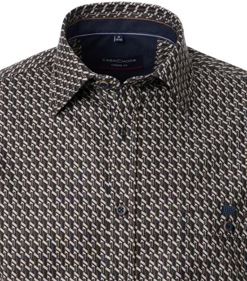 CASA MODA Sport casual fit overhemd, twill, bruin dessin