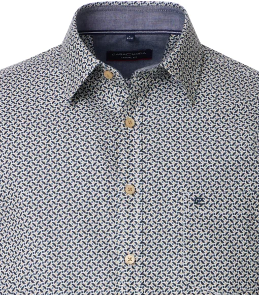 CASA MODA Sport casual fit overhemd, twill, wit met blauw en beige dessin