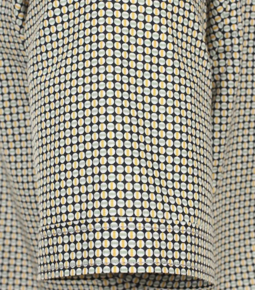 CASA MODA Sport casual fit overhemd, korte mouw, popeline, blauw met geel en wit dessin