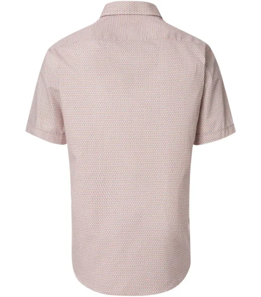 CASA MODA Sport casual fit overhemd, korte mouw, popeline, wit met oranje en blauw dessin