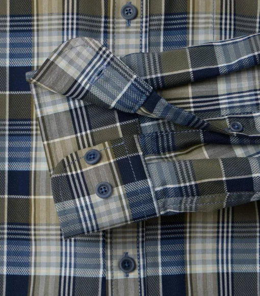 CASA MODA Sport casual fit overhemd, dobby, groen met blauw geruit