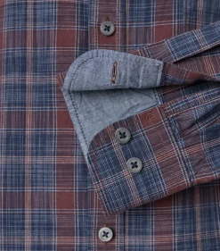 CASA MODA Sport casual fit overhemd, popeline, bruin met blauw geruit