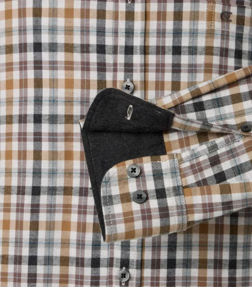 CASA MODA Sport casual fit overhemd, flanel, beige, blauw, wit geruit