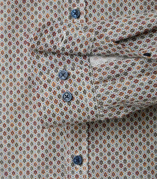 CASA MODA Sport casual fit overhemd, popeline, groen met wit en bruin dessin