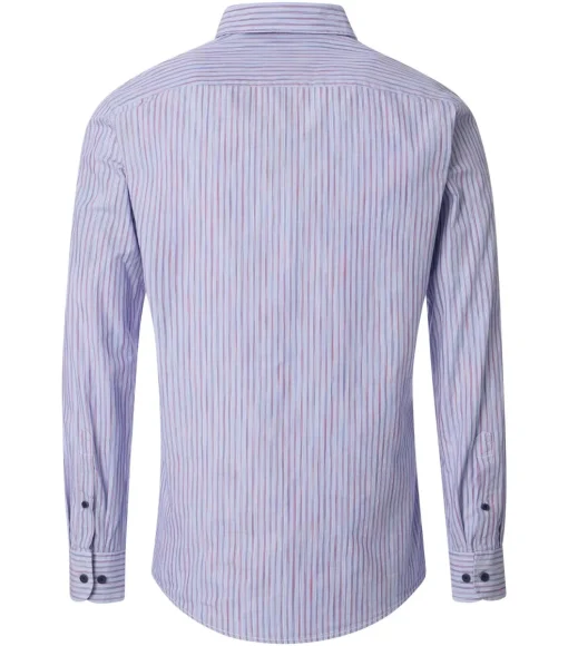 CASA MODA Sport casual fit overhemd, popeline, lichtblauw met rood gestreept