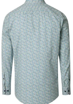 CASA MODA Sport casual fit overhemd, popeline, wit met blauw, aqua en geel balletjes dessin