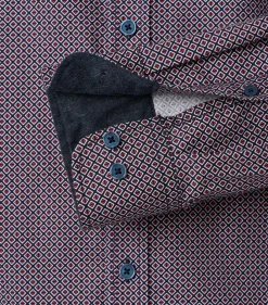 CASA MODA Sport casual fit overhemd, twill, blauw met rood dessin