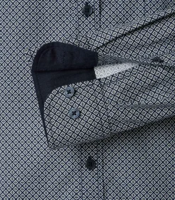 CASA MODA Sport casual fit overhemd, twill, blauw met wit en groen dessin