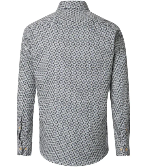 CASA MODA Sport casual fit overhemd, twill, wit met blauw en beige dessin