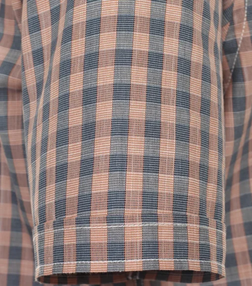 CASA MODA Sport casual fit overhemd, korte mouw, chambray, oranje geruit