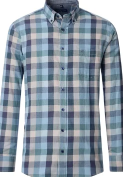 CASA MODA Sport comfort fit overhemd, twill, blauw met beige en groen geruit