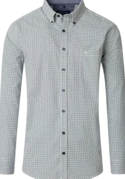 CASA MODA Sport comfort fit overhemd, twill, wit met blauw en groen dessin