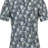 CASA MODA Sport comfort fit overhemd, korte mouw, popeline, groen dessin