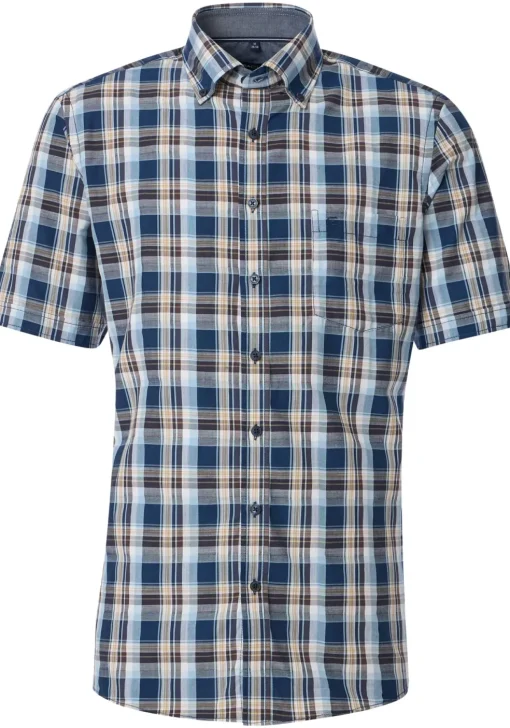 CASA MODA Sport comfort fit overhemd, korte mouw, chambray, blauw geruit