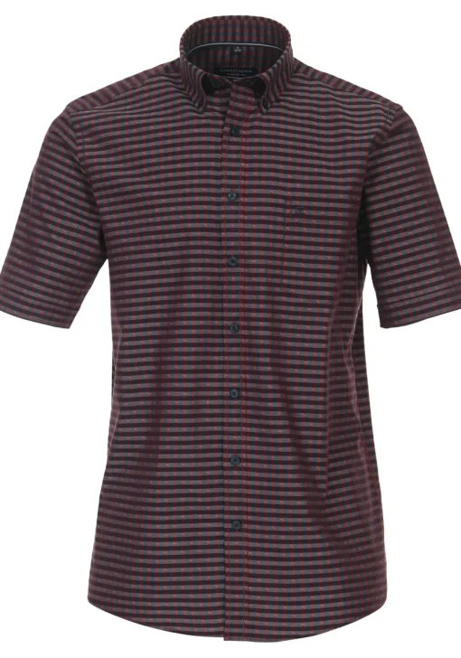 CASA MODA Sport comfort fit overhemd, korte mouw, dobby, rood geruit