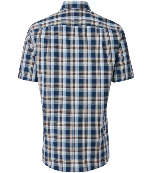 CASA MODA Sport comfort fit overhemd, korte mouw, chambray, blauw geruit