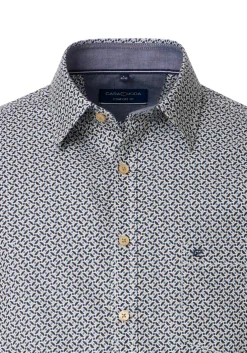 CASA MODA Sport comfort fit overhemd, twill, wit met blauw en beige dessin