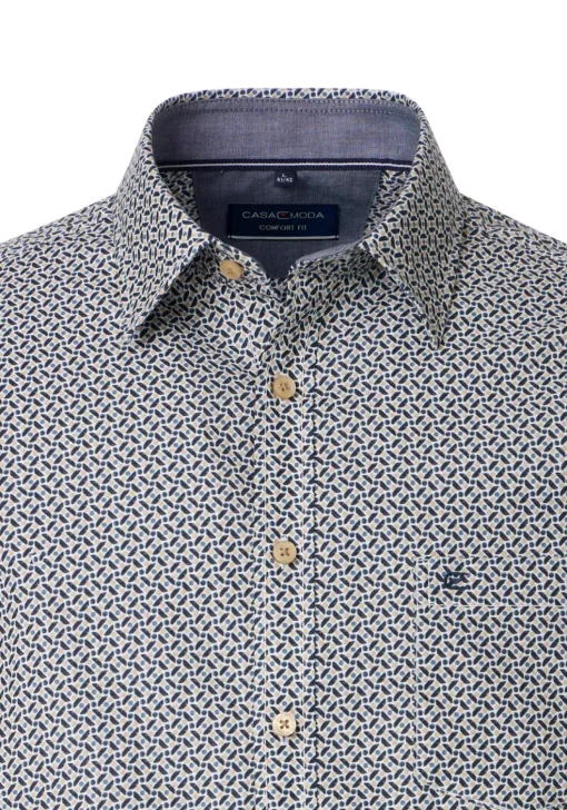 CASA MODA Sport comfort fit overhemd, twill, wit met blauw en beige dessin